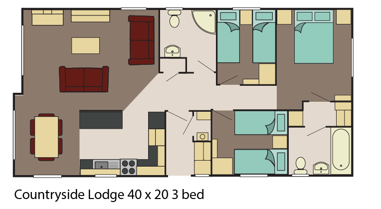 Delta Countryside Lodge 40x13 3 bed layout