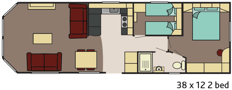 Delta Caravans Hadley 40x12'6 2 bed layout