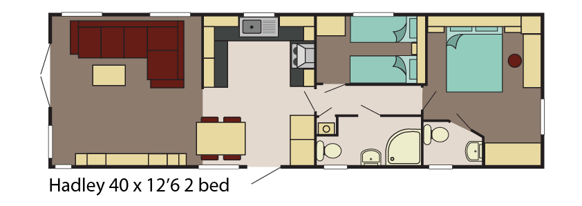 Delta Caravans Hadley 40x12'6 2 bed layout