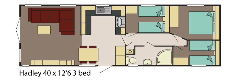Delta Caravans Hadley 40x12'6 3 bed layout