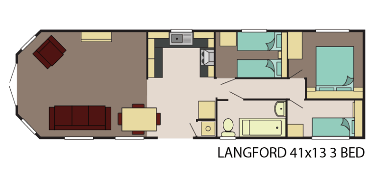 Delta caravans Langford 41x13 3 bed layout