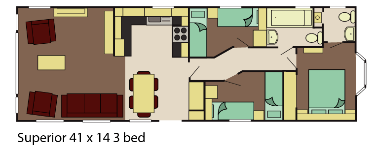 Delta caravans superior 41x14 3 bed layout